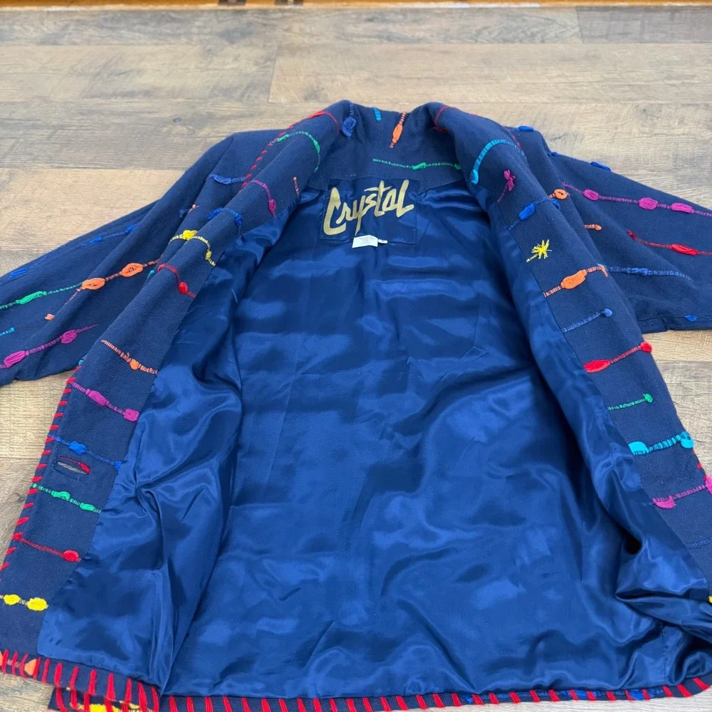 Crystal Handwovens Vintage Blazer Jacket Women's Medium Navy‎ Blue